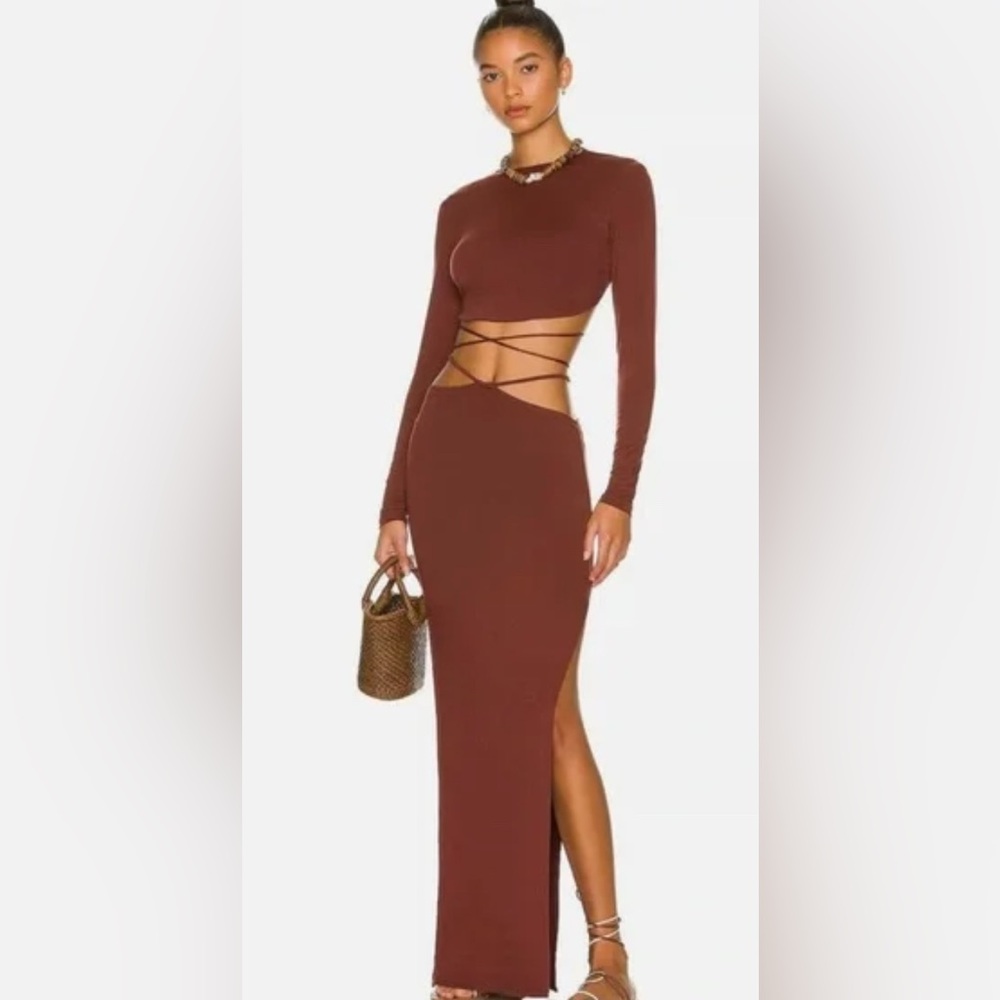 Elegant Brown Cut-Out Dress